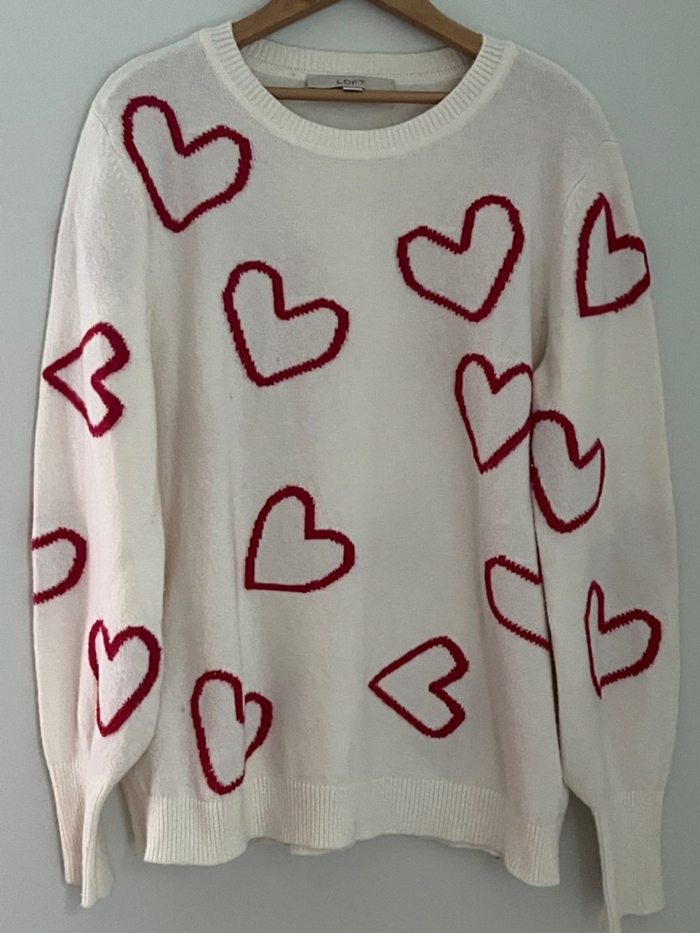 LOFT | Heart Motif Sweater Cream Crewneck Comfy Cozy Size Medium